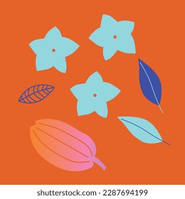 Appetizing fruit and berries collection. Decorative abstract horizontal banner with colorful doodles. Hand-drawn modern illustrations with fruit and berries, abstract elements. Abstract series