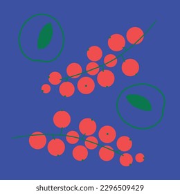 Appetizing fruit and berries collection. Decorative abstract horizontal banner with colorful doodles. Hand-drawn modern illustrations with fruit and berries, abstract elements. Abstract series