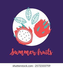 Appetizing fruit and berries collection. Decorative abstract horizontal banner with colorful doodles. Hand-drawn modern illustrations with fruit and berries, abstract elements. Abstract series	
