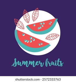 Appetizing fruit and berries collection. Decorative abstract horizontal banner with colorful doodles. Hand-drawn modern illustrations with fruit and berries, abstract elements. Abstract series	
