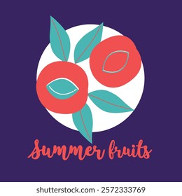 Appetizing fruit and berries collection. Decorative abstract horizontal banner with colorful doodles. Hand-drawn modern illustrations with fruit and berries, abstract elements. Abstract series	
