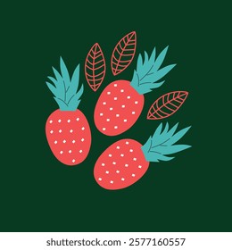 Appetizing fruit and berries collection. Decorative abstract horizontal banner with colorful doodles. Hand-drawn modern illustrations with fruit and berries, abstract elements. Abstract series