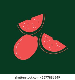Appetizing fruit and berries collection. Decorative abstract horizontal banner with colorful doodles. Hand-drawn modern illustrations with fruit and berries, abstract elements. Abstract series