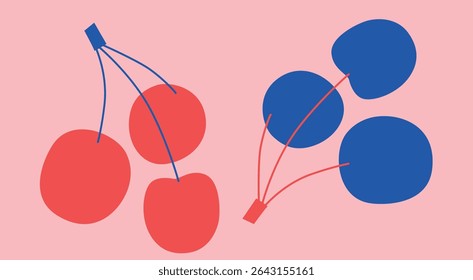 Appetizing fruit and berries collection. Decorative abstract horizontal banner with colorful doodles. Hand-drawn modern illustrations with fruit and berries, abstract elements. Abstract series	

