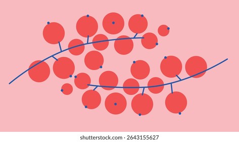 Appetizing fruit and berries collection. Decorative abstract horizontal banner with colorful doodles. Hand-drawn modern illustrations with fruit and berries, abstract elements. Abstract series	