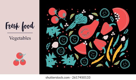 Appetizing fruit, vegetables and berries collection.