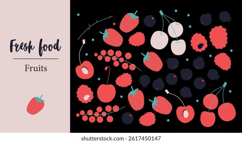 Appetizing fruit, vegetables and berries collection.