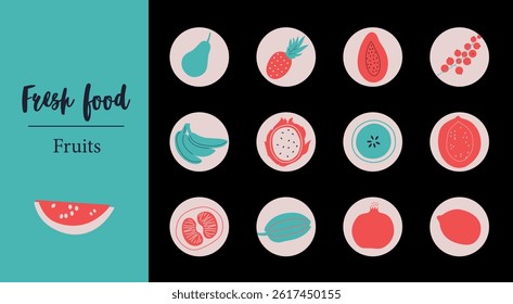 Appetizing fruit, vegetables and berries collection.
