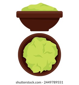 Appetizing green Mexican guacamole sauce in a deep plate