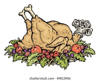 Appetizing Hen Roast Illustration