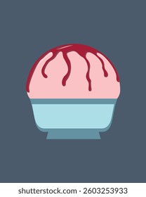 Appetizing ice cream in a paper cup with berry jam - a detailed illustration