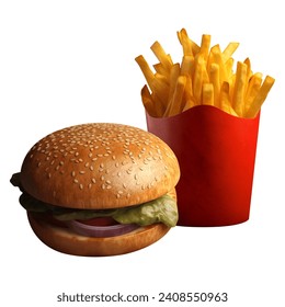 an appetizing image of a hamburger and fries