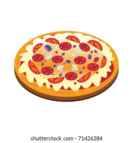 Appetizing isolated pizza on the white background. Vector illustration.