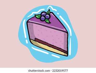 Apetitoso pastel de mousse con arándano. Ilustración vectorial moderna en estilo de esbozo. Día internacional del pastel. 