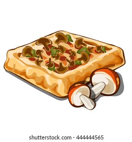 Appetizing mushroom pie isolated on a white background. Vector illustration.