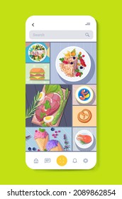 appetizing photo of different food on smartphone screen food blogging social media blog post food hunter review concept