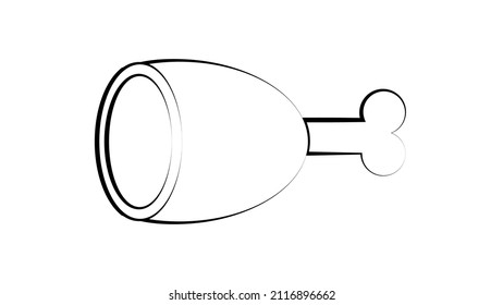 appetizing piece of meat on a white plate on the bone. vector illustration. black and white piece of chicken leg. drawing with food for cafes and restaurants