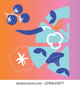 Appetizing pizza collection. Decorative abstract horizontal banner with colorful doodles. Hand-drawn modern illustrations with pizza, abstract elements. Abstract series