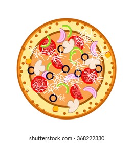 Appetizing pizza. Delicious Italian cuisine. Vector.