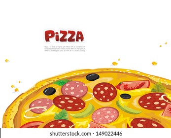 Apetitosa pizza aislada de fondo blanco. Resumen Ilustración gastronómica elegancia