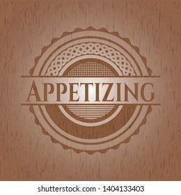 Appetizing retro wood emblem. Vector Illustration.