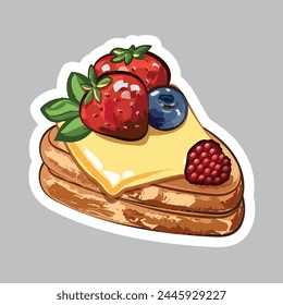 An appetizing sandwich with cheese, decorated with a variety of berries.