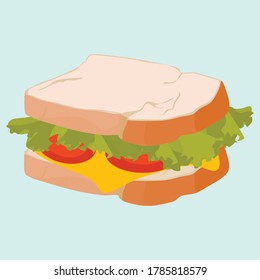 appetizing sandwich with cheese sausage and vegetables vector illustration isolated