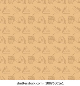 appetizing seamless pattern with cakes and pastries