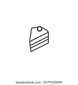 An appetizing slice of cake with outline layers and a cherry on top, styled illustration.
