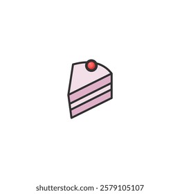 An appetizing slice of cake with pink layers and a cherry on top, styled illustration.