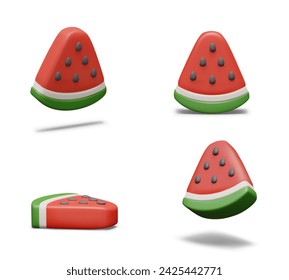 Appetizing slice of red watermelon with seeds. Set of isolated illustrations