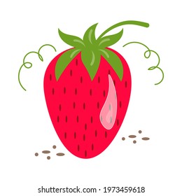 Appetizing strawberry with a drop of water. Fruit illustration symbol. Can be use for, landing page, website or mobile app. EPS 10. Vector isolated. Flat design.