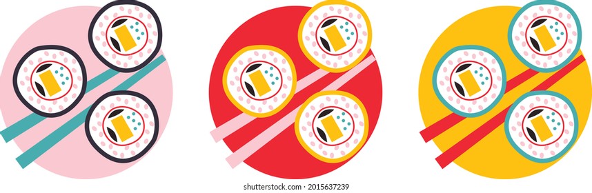 Appetizing Sushi and rolls vector. Colored Asian food vector. Illustration in cartoon flat style.