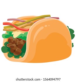 appetizing tacos with meat and vegetables, isolated object on a white background
