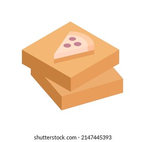 Appetitives leckeres Pizzadreieck auf Pappschachteln Schnellspeisung Service 3D isometrische Vektorgrafik. Minimalistische Café-Restaurant Express-Lieferung einzeln. Pizzeria leckeres Menü