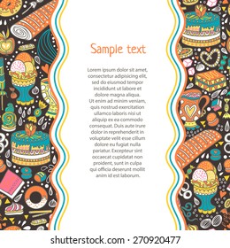Appetizing tea party texture pattern background with cakes and sweets.