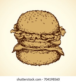 Appetizing traditional american barbecue grilled product isolated on white backdrop. Freehand linear black ink hand drawn picture icon sketchy in art retro scribble graphic style with space for text
