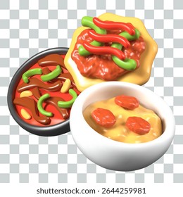 Appetizing vector composition of 3D Mexican dishes. Template for advertising cafeteria, restaurant