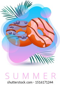 appetizing vector donuts on an abstract background decorated with palm twigs