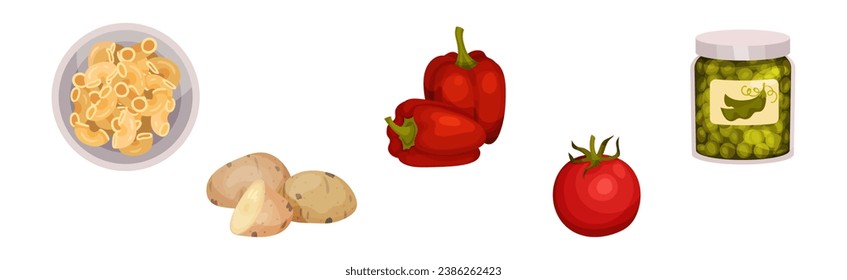 Appetizing Vegetable Minestrone Products and Ingredients Vector Set