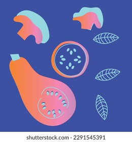Appetizing vegetables collection. Decorative abstract horizontal banner with colorful doodles. Hand-drawn modern illustrations with fruit and berries, abstract elements. Abstract series