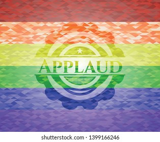 Applaud emblem on mosaic background with the colors of the LGBT flag