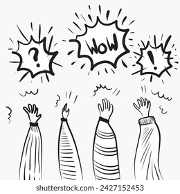 Applaud hands vector in doodle style. Hand drawn clapping human hands doodle set. vector illustration.