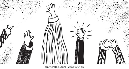 Applaud hands vector in doodle style. Hand drawn clapping human hands doodle set. vector illustration.