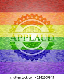 Applaud on mosaic background with the colors of the LGBT flag. 