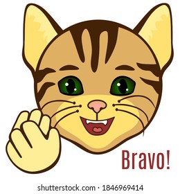 applauding cat claps his hands, simplistic facial expression vector illustration, simple hand drawn emoticon, funny cartoon character