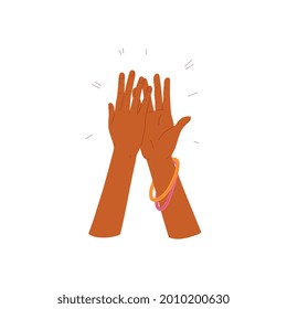 Applauding clapping hands of black american woman, flat vector illustration isolated on white background. Sign of applause or ovation an enthusiastic show of appreciation.