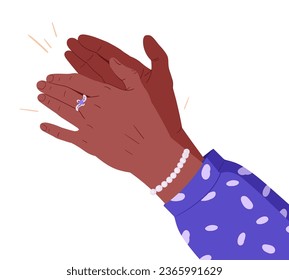 Applaudissements. En applaudissant les mains humaines, une femelle applaudit ses mains. Geste d'ouverture ou de voeux, applaudissant des mains, illustration vectorielle à plat