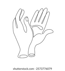 Applauding hands, drawn with continuous line in minimalism, abstract, hands clapping, applause, acclaim, bravo, prolonged ovation, delight, one line, editable vector contour