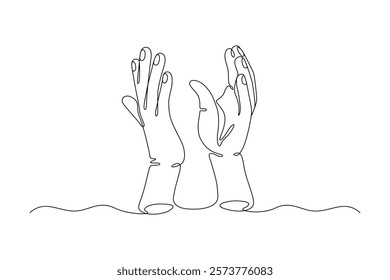 Applauding hands, drawn with continuous line in minimalism, abstract, hands clapping, applause, acclaim, bravo, prolonged ovation, delight, one line, editable vector contour